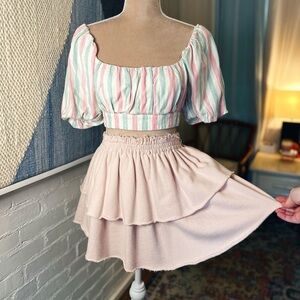 Aerie Soft Pink 100% Cotton Layered Mini Skirt